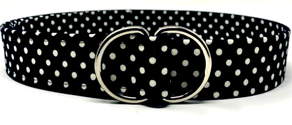 Black polka dot d ring belt by oliver green