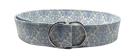 French Blue Damask D-Ring Belt