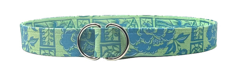 blue and green floral d-ring belt by oliver green