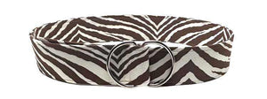 Savanna Stripes D-Ring Belt with bold brown and ivory zebra print and sturdy double-ring buckle.