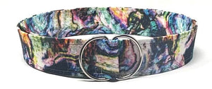 Cosmic Marble D-Ring Belt with swirling galaxy-inspired design in purples, blues, greens, and gold.