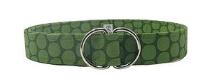 large green polka dot d-ring belt by oliver green