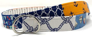 Orange and Blue Patchwork nautical d-ring belt by oliver green