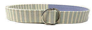 light blue and ivory vertical striped d ring belt by oliver green