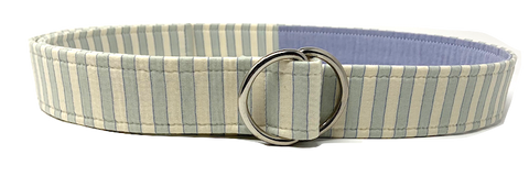 light blue and ivory vertical striped d ring belt by oliver green