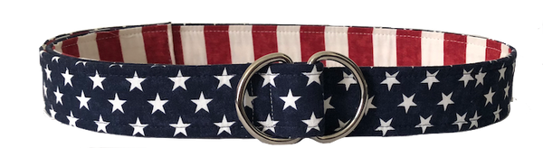 Americana d-ring belt with stars and stripes by oliver green