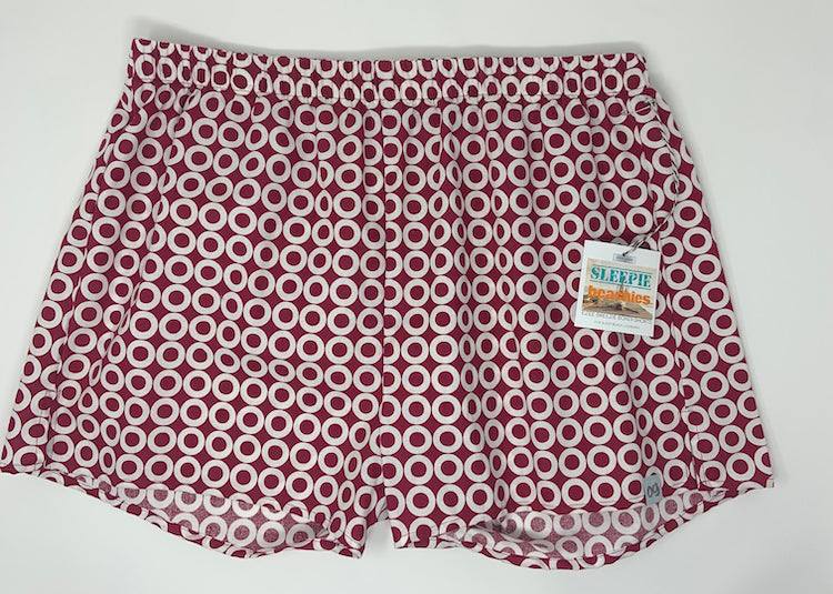 Burgundy Geometric Sleepie Beachie Boxer Shorts great for just about everything from sleeping, to lounging, to the beach, or to brunch. With flip flops, with trainerBoxersOliver Green CT