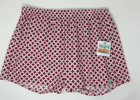 Burgundy Geometric Sleepie Beachie Boxer Shorts great for just about everything from sleeping, to lounging, to the beach, or to brunch. With flip flops, with trainerBoxersOliver Green CT