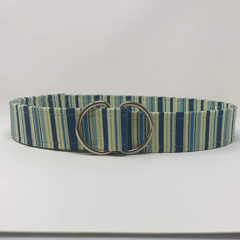 blue and yellow striped d ring belt by oliver green