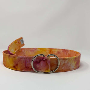 Tye Dye d-ring belt by oliver green in orange pink and yellow