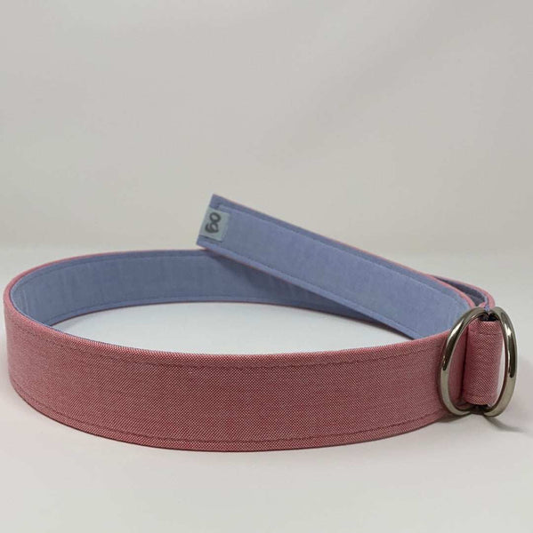 Oxford cloth d-ring belt by oliver green with salmon and blue