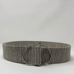 2 inch wide taupe striped belt by oliver green