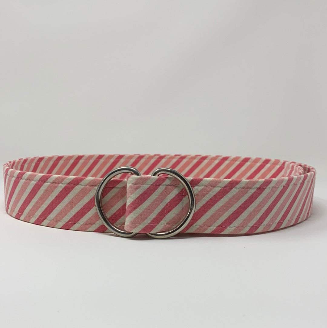 Pink and white bias striped belt by oliver green
